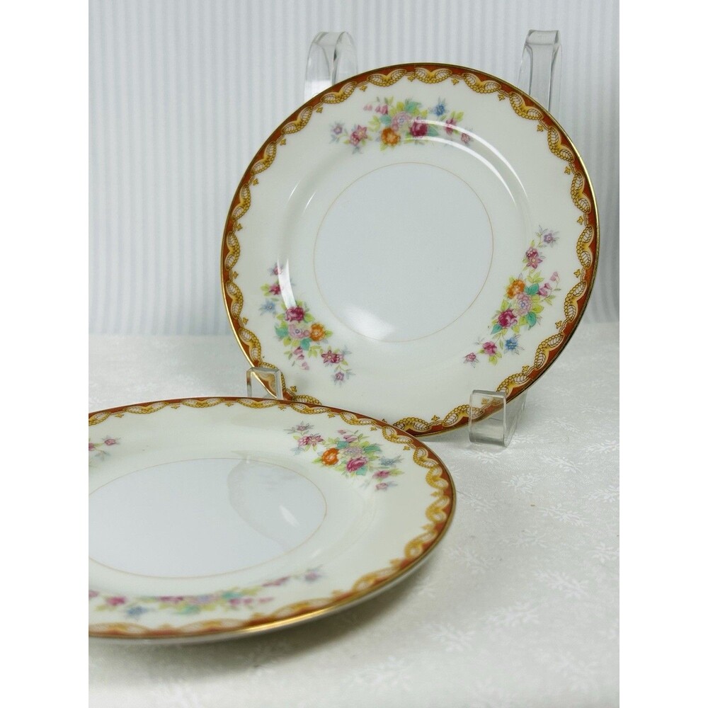 Diamond China Occupied Japan Floral Porcelain Plate Gold Rim, set of 2